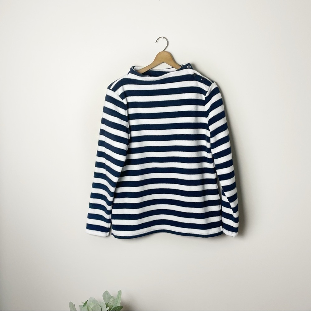 [Talbots] Women's Navy Blue & White Fuzzy Striped Mock Neck Cozy Sweater